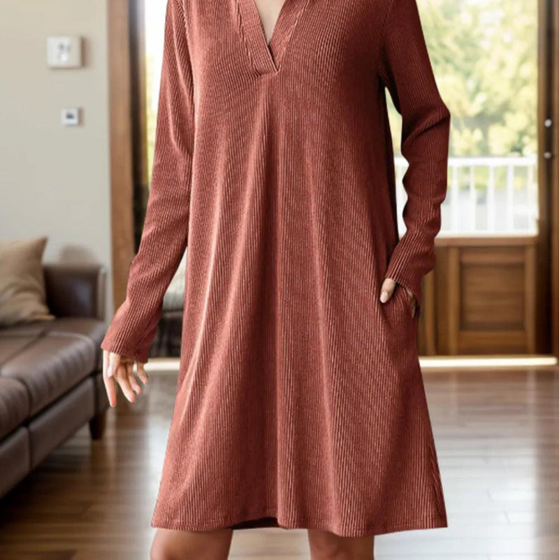 Notched long sleeve mini dress - runwayfashionista.com