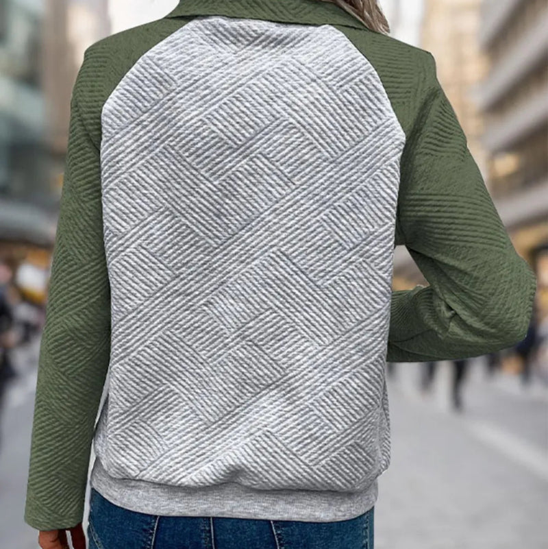 Contrast Textured Long Sleeve Sweatshirt - runwayfashionista.com
