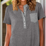 Half Button Short Sleeve T-Shirt - runwayfashionista.com