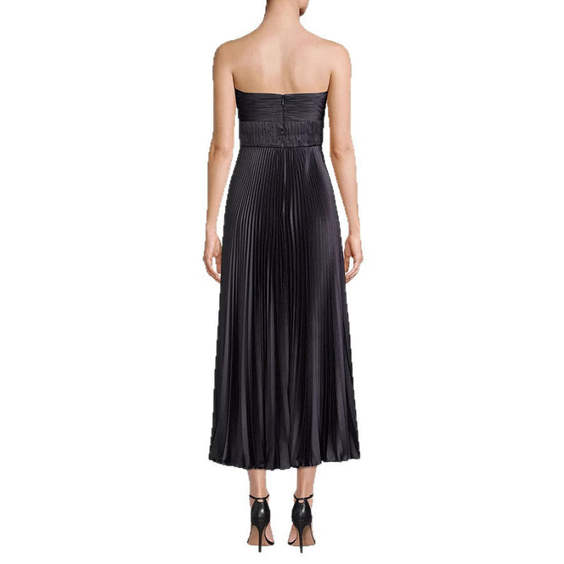 Satin mini dress, pleated dress, women's fashion, casual style, sleeveless dress