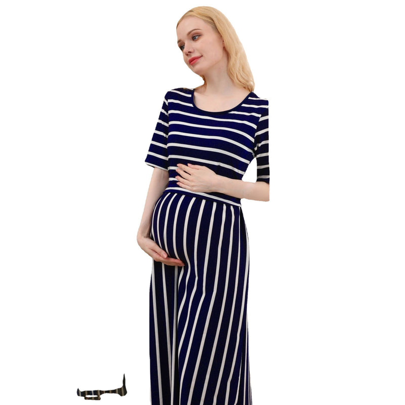 Striped Round Neck Breastfeeding Dress