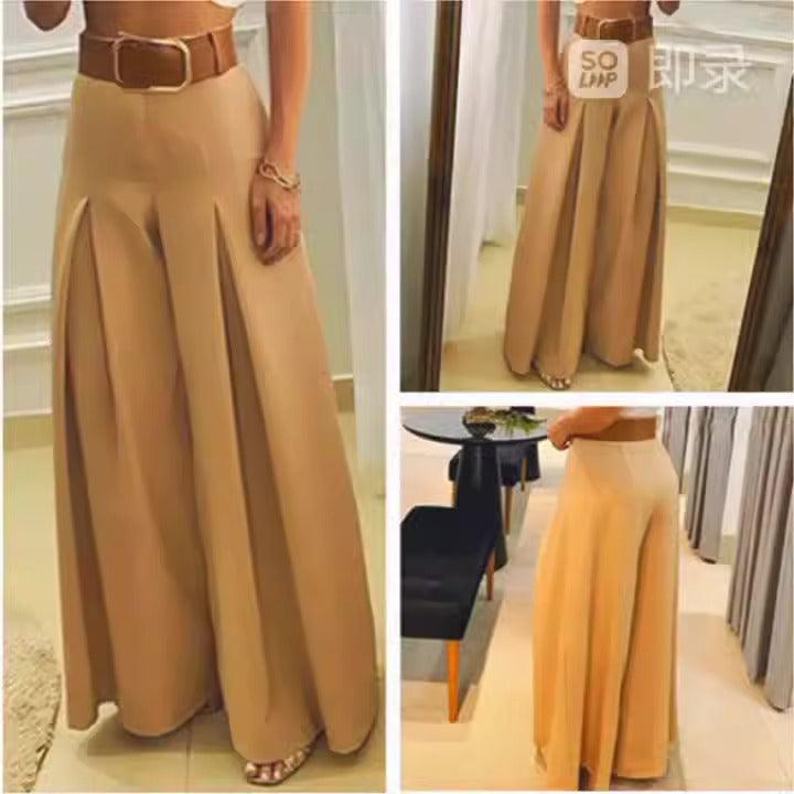 Vintage High Waist Folded Wide Leg Pants - runwayfashionista.com