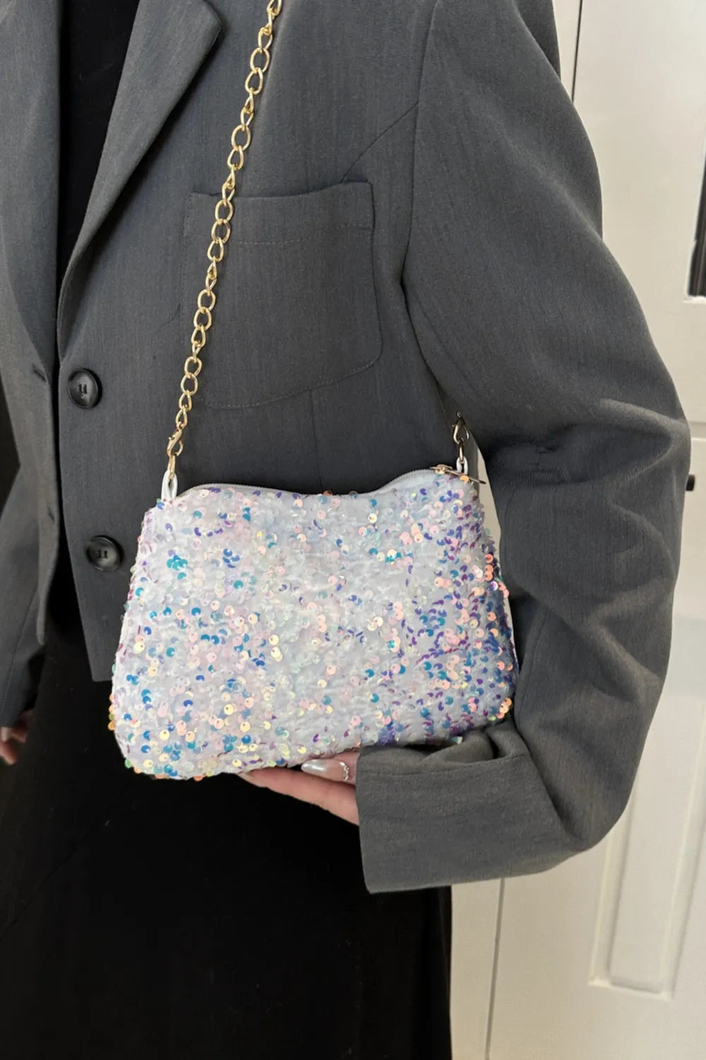 Sequin Removable Strap Shoulder Bag - Stylish & Versatile - runwayfashionista.com