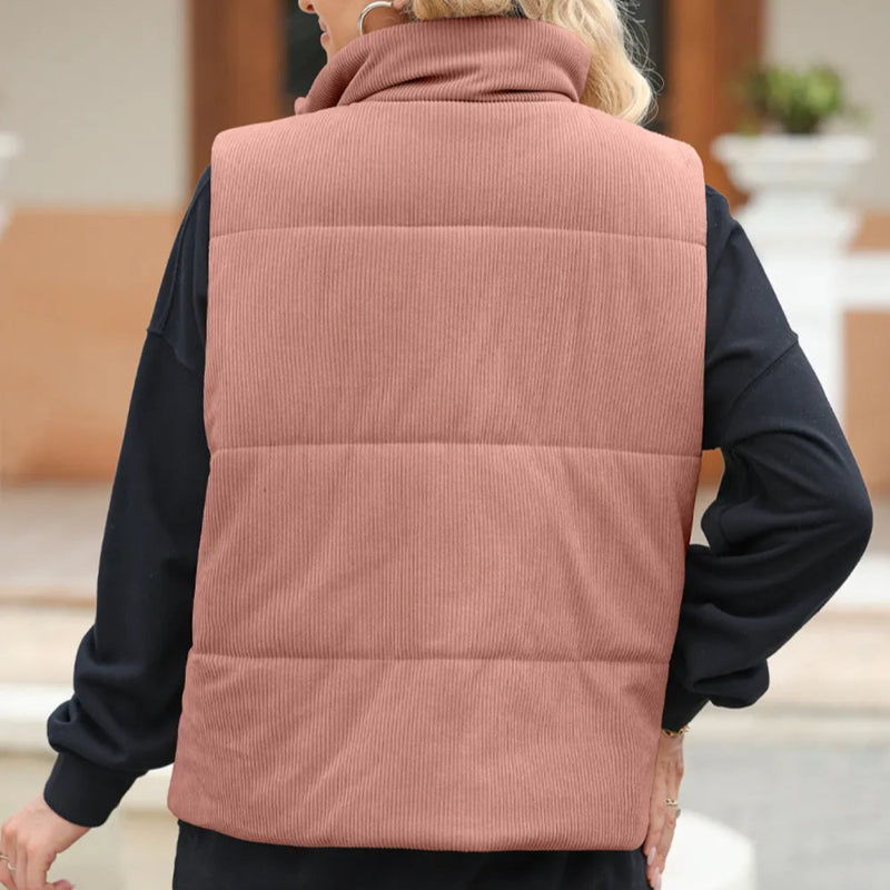 Pocketed Zip Up Turtleneck Vest Coat -runwayfashionista.com