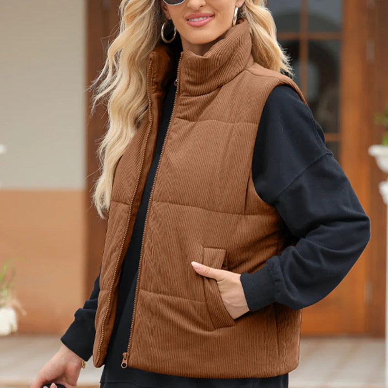 Pocketed Zip Up Turtleneck Vest Coat -runwayfashionista.com