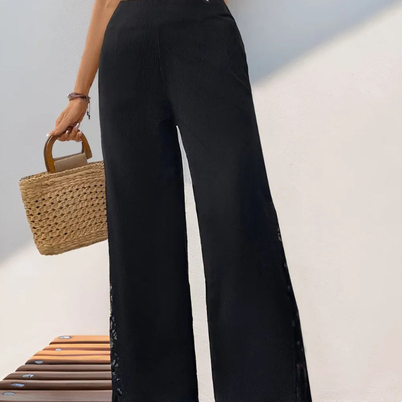 Lace Detail Wide Leg Pants - runwayfashionista.com