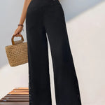 Lace Detail Wide Leg Pants - runwayfashionista.com