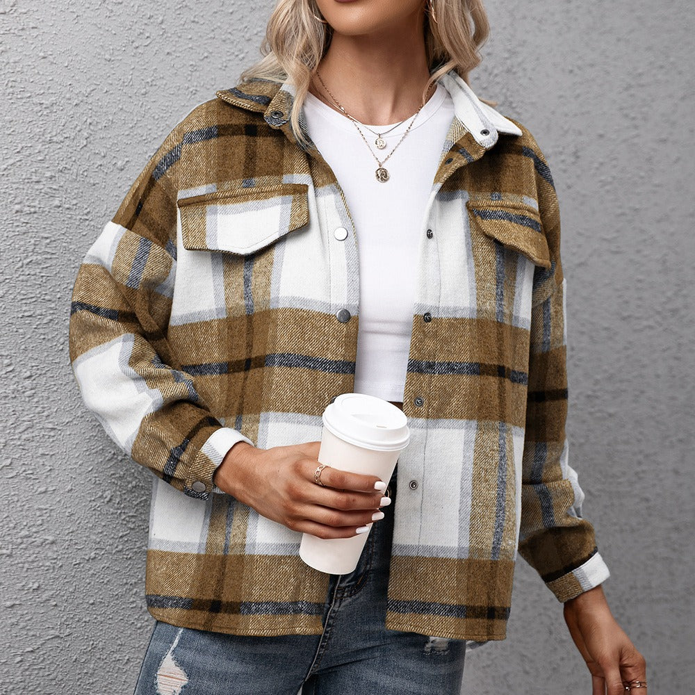 Long sleeved plaid top loose casual shirt - runwayfashionista.com