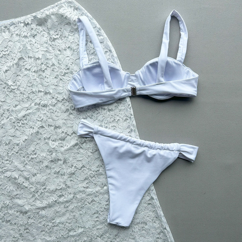 Turn heads with this bold three-piece bikini set designed to stand out at the beach or pool.