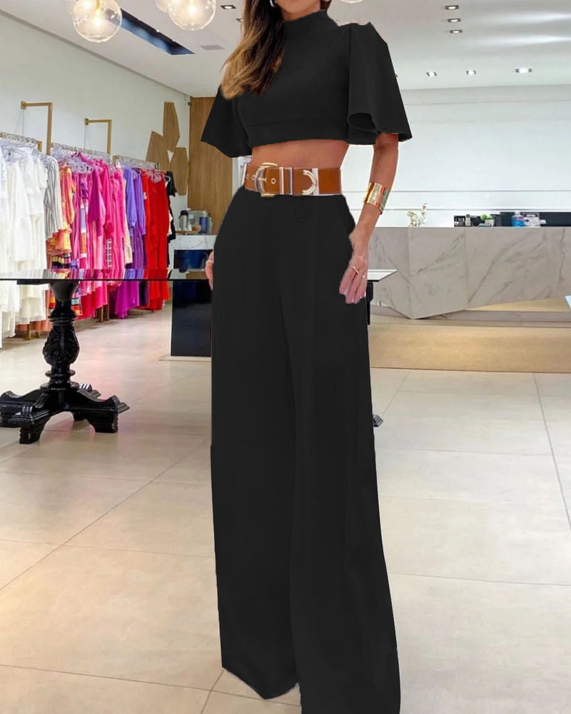 Sexy Cross Back Top Loose Wide Leg Pants Set - runwayfashionista.com