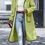 Contrast Trim Long Sleeve Coat with Pockets - runwayfashionista.com