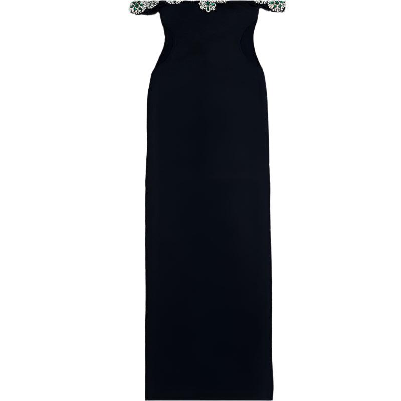 Rhinestone Flower Red Carpet Dress