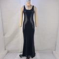 U-neck Split Vest Maxi Dress - Black