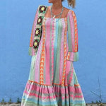 Ruffled Striped Long Sleeve Dress - runwayfashionista.com