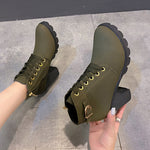 Thick Heels Round Toe Martin Boots - dark green