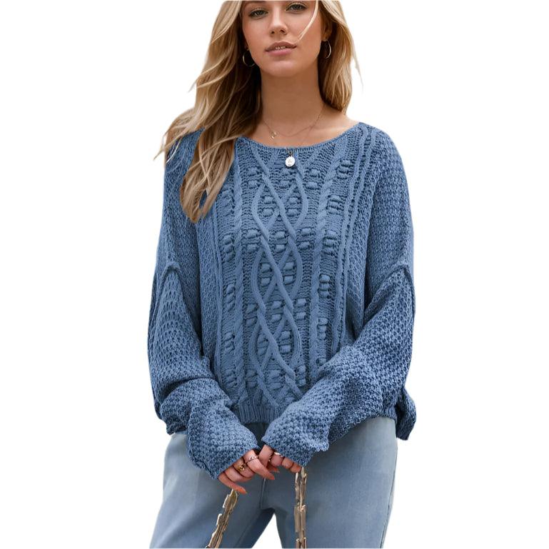 Round neck drop shoulder sweater - rnwayfashionista.com