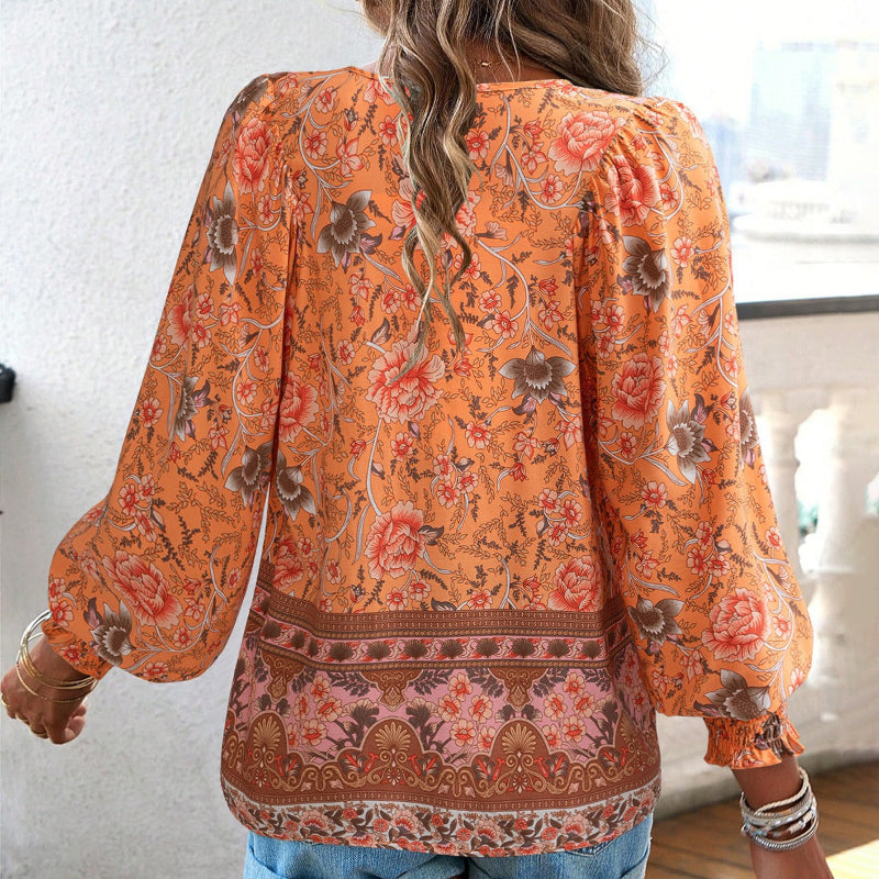 Floral Loose Full Sleeve Top - orange