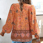 Floral Loose Full Sleeve Top - orange