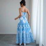 Ethnic Style Strapless Maxi Dress - light blue