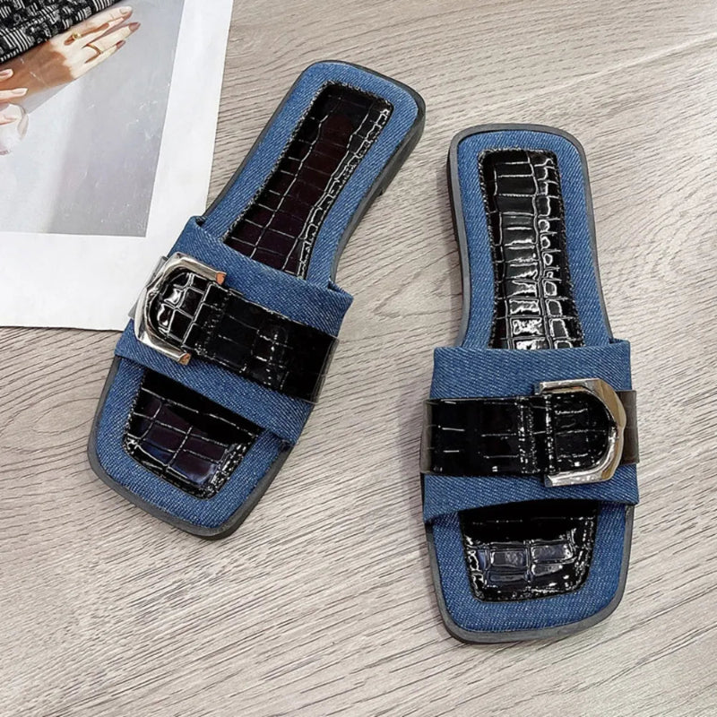 Buckle Trim Open Toe Flat Sandals - Elegant & Comfortable - runwayfashionista.com