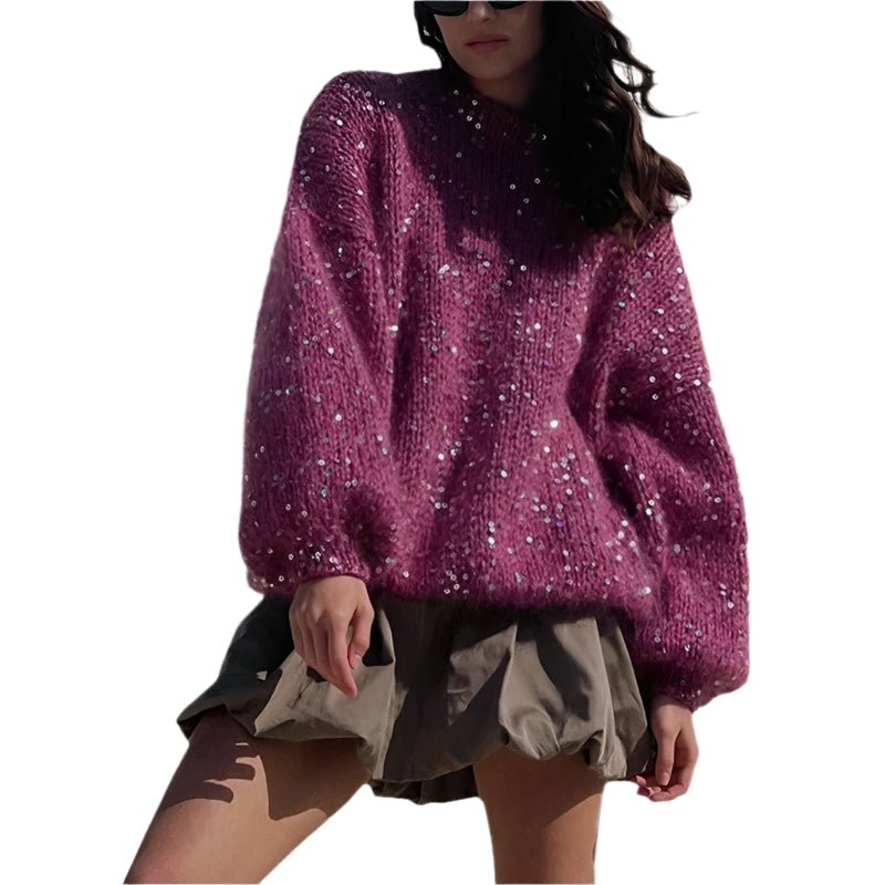 Loose Round Neck Lantern Sleeve Sweater