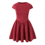 Round neck short sleeved A-line fluffy skirt Mini Dress