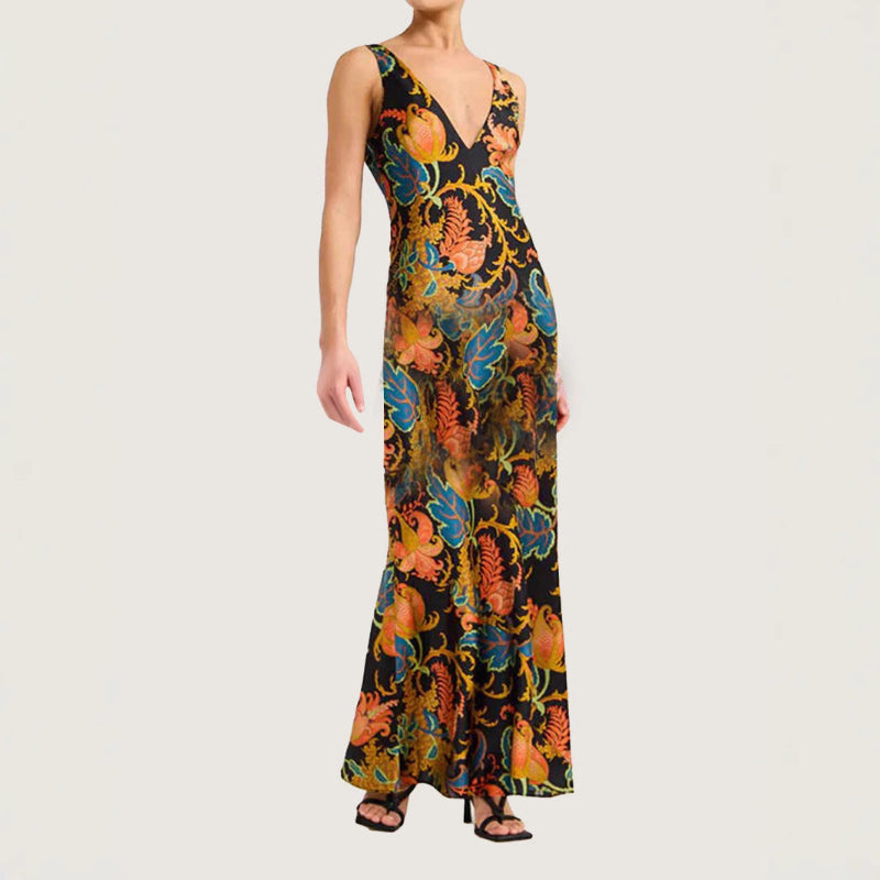 Floral Backless Flared Midi Statement