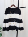 Striped Faux Fur Loose Cardigan - runwayfashionista.com