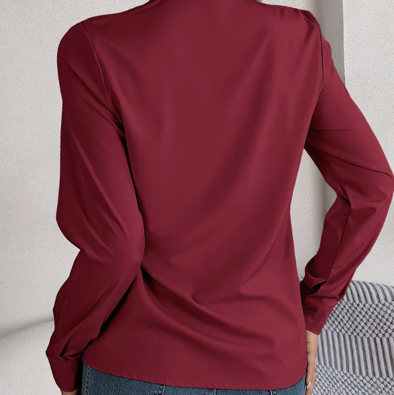 V-Neck Long Sleeve Blouse - runwayfashionista.com