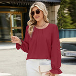 Round Neck Flounce Sleeve Top -runwayfashionista.com
