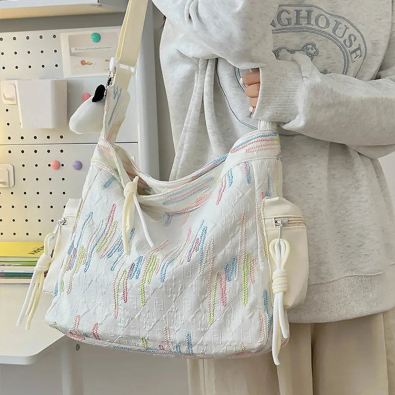 Contrast Texture Shoulder Bag - Runwayfashionista.com