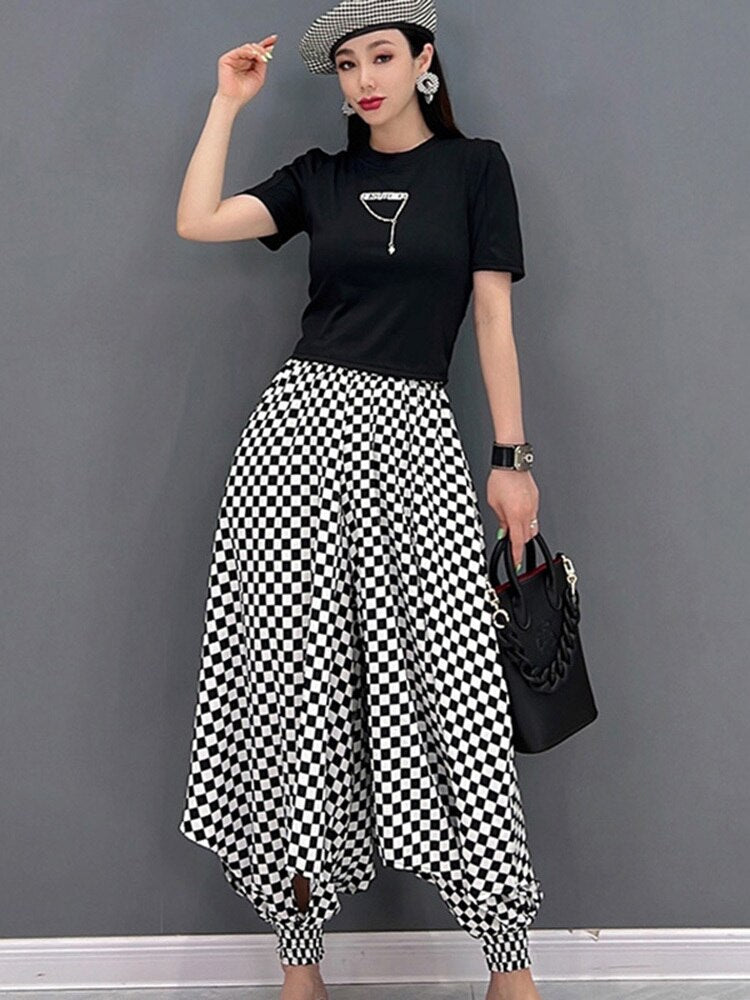 High Waist Loose Slim Check Harlan Pants - runwayfashionista.com