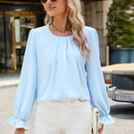 Round Neck Flounce Sleeve Top -runwayfashionista.com