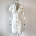 Knitted Short Sleeved V-neck Dress