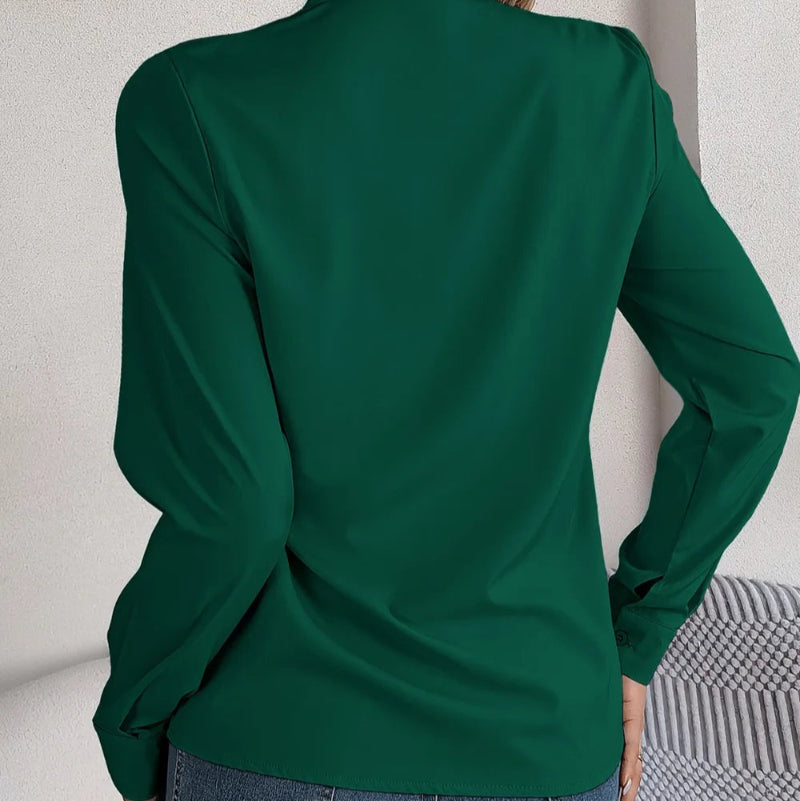 V-Neck Long Sleeve Blouse - runwayfashionista.com