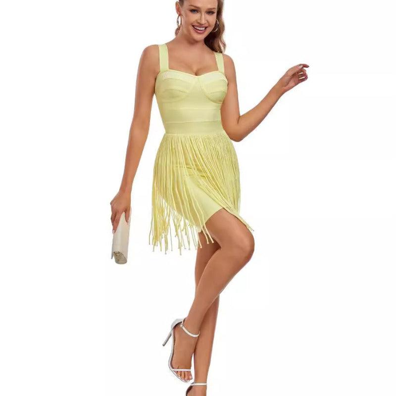 Tight Shoulder Strap Tassel Mini Dress