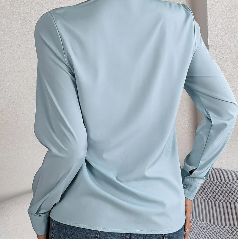 V-Neck Long Sleeve Blouse - runwayfashionista.com
