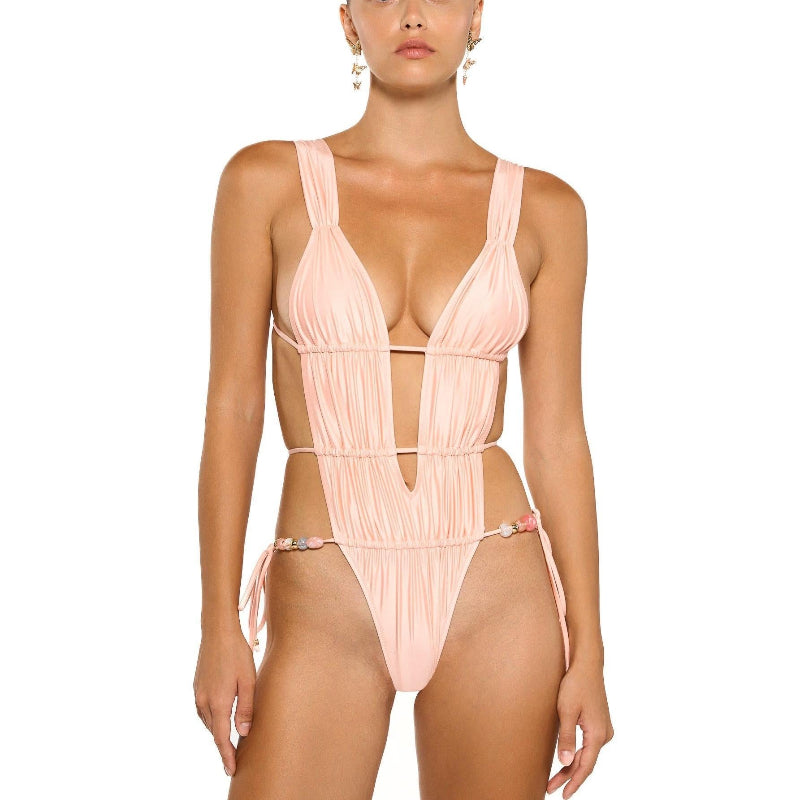 Backless and Beaded One Piece Swimsuit - Runwayfashionista.com