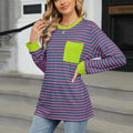 Pocketed Striped Round Neck Long Sleeve T-Shirt - runwayfashionista.com