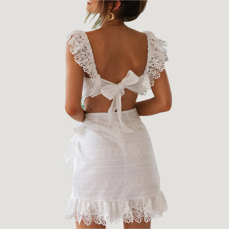 White Lace Backless Mini Dress