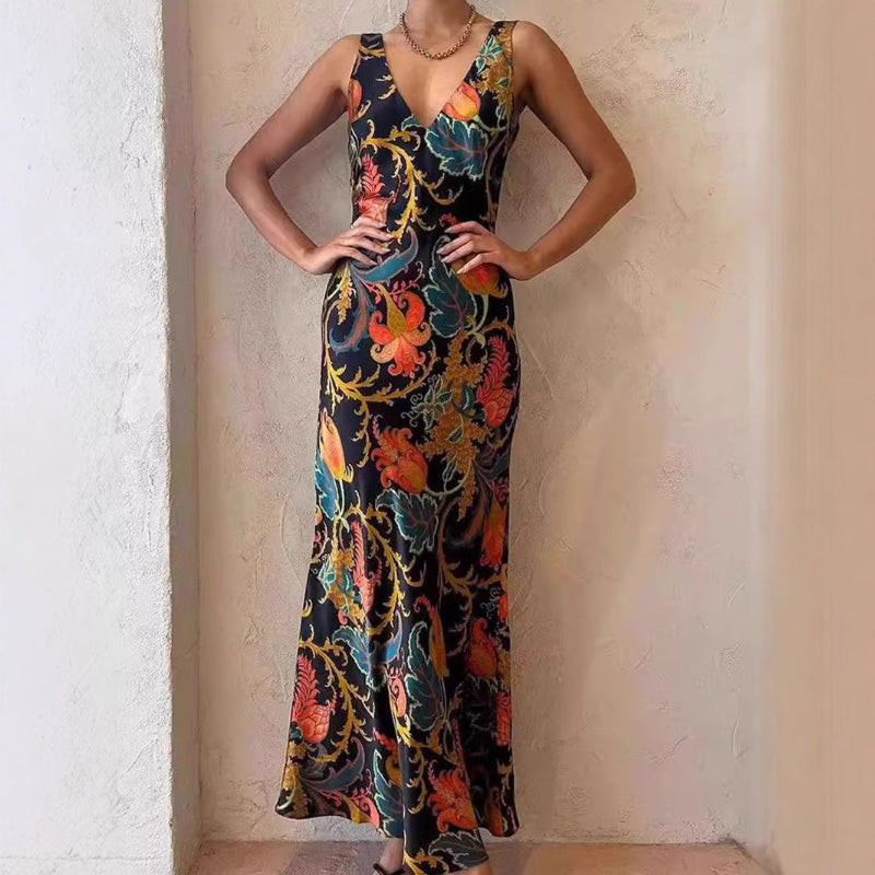 Floral Backless Flared Midi Statement