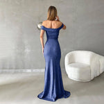 The One Shoulder Shiny Slim Fit Slit High-End Midi Dress