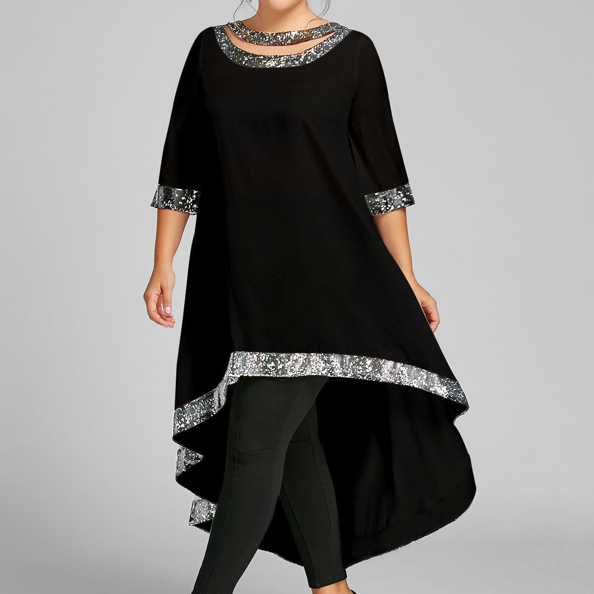Glamorous Plus Size Sequined Dip Hem Dress