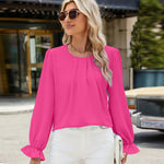 Round Neck Flounce Sleeve Top -runwayfashionista.com