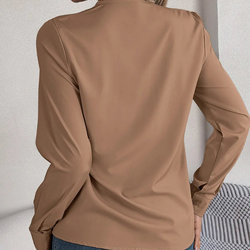 V-Neck Long Sleeve Blouse - runwayfashionista.com