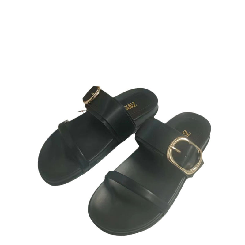 Straight-Line Belt Buckle Sandals