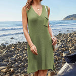 Pocketed Slit V-Neck Sleeveless Dress -runwayfashionista.com