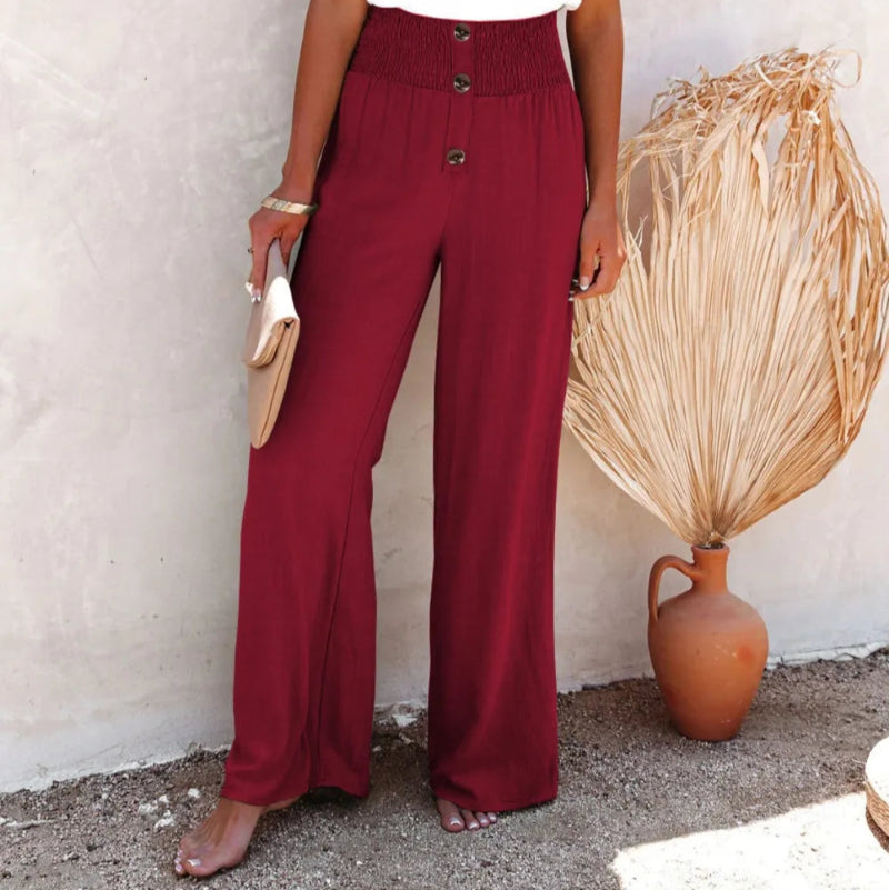 Decorative Button High Waist Pants - runwayfashionista.com