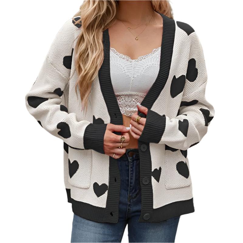Heart button up long sleeve cardigan - runwayfashionista.com