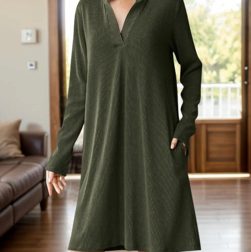 Notched long sleeve mini dress - runwayfashionista.com